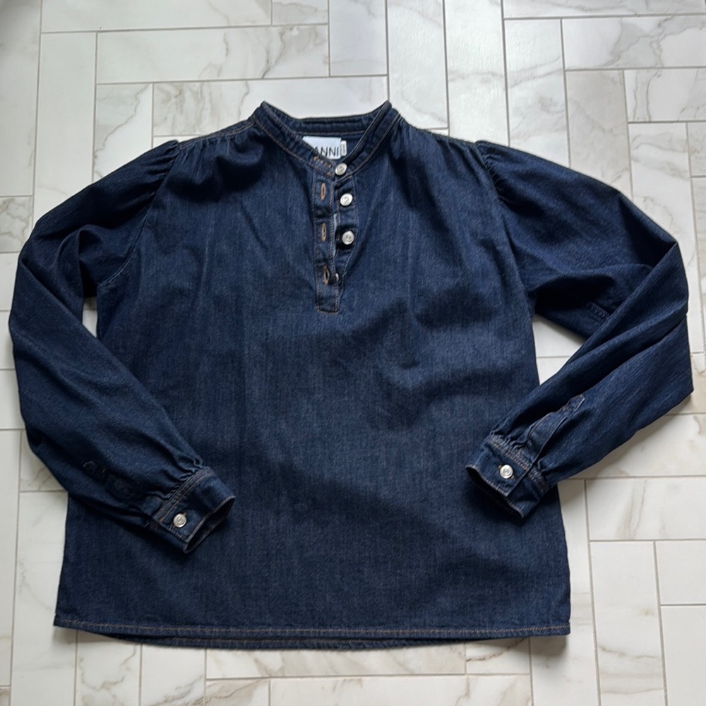 Ganni Dark Blue Denim Top